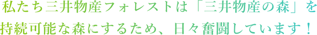 私たち三井物産フォレストは「三井物産の森」を持続可能な森にするため、日々奮闘しています！